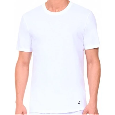 Image of Nautica Men&#039;s Cotton Crew Neck 3 Pack T Shirt Undershirt, White New, S