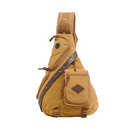 Image of FANDARE Retro Chest Bag for Men Women&#039;s Canvas Sling Shoulder Business, University, School, Cycling, Camping, Travel, Khaki, L, Leisure Backpack