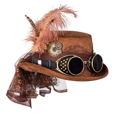 Image of Boland 10235880 54562 Specspunk Deluxe Hat with Glasses, Brown, Steampunk, Headwear, Theme Party, Carnival