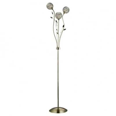 Image of Bellis 3 Light Flower Design Floor Lamp Antique Brass and Glass, G9