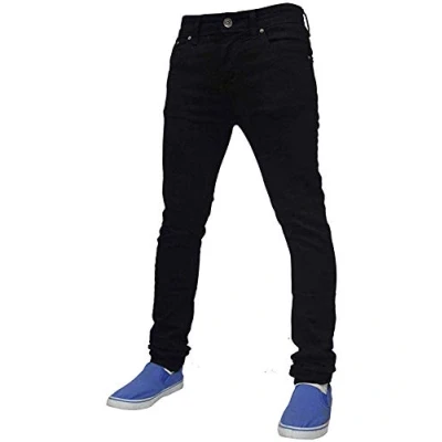 Image of True Face Mens Jeans Skinny Denim Pants Stretch Fit Trouser Zip Fly Elasticated Cotton Bottoms Casual Wear 5 Pockets 021 Black Waist 28R (28 Waist, 32 Inside Leg)