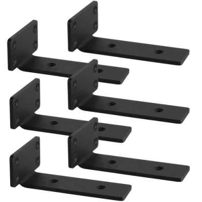 Image of Shelf Brackets, 6 Pcs of Inch Heavy Duty Industrial Bracket, Black Metal L Brackets for Shelves Support DIY(1/5 Thicked)