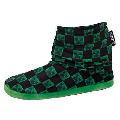Image of Minecraft Boys Slipper Boots Kids Creeper Gamer Fleece Lined Slippers for Gamers House Shoes Black/Green 10 UK Child