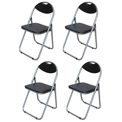 Image of Taylor &amp; Brown Pack of 4 Black Padded Folding Chair Back Rest Easy Store for Home, Dining, Office, Computer Desk Chairs, Seating Events Size 44cm x 45cm 78cm