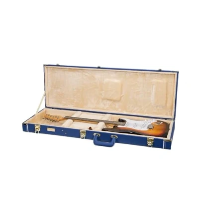 Image of Crossrock Designer Series Wooden Case for Fender Stratocaster and Telecaster Guitars Security Lock, Metal Feet, Storage Space Vibrant Blue(CRW520EVB)
