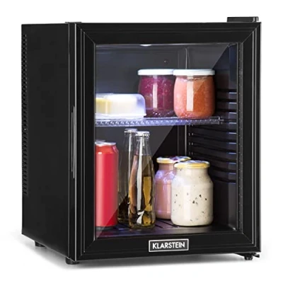 Image of KLARSTEIN Frosty Mini Fridge 10L 65W Class A+ (Small Refrigerator, Double Insulated Glass Door, LED Lighting, Ideal for Office, Bedroom, Refrigerator) 32 Liter