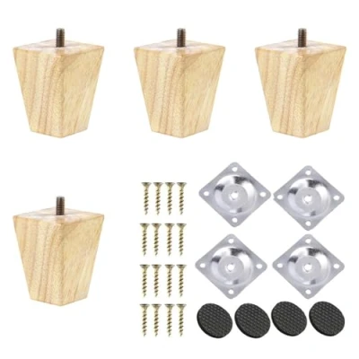 Image of TAIANJI 4 Pieces Wooden Furniture Legs 8cm, Solid Square for Dresser Tables Couch Chair Ottoman Cabinet etc with Screws and Mounting Plates