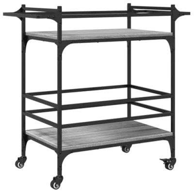 Image of vidaXL Engineered Wood Kitchen Trolley in Grey Sonoma 82x40x78.5 cm Serving Cart with Storage, Steel Frame, and Lockable Wheels