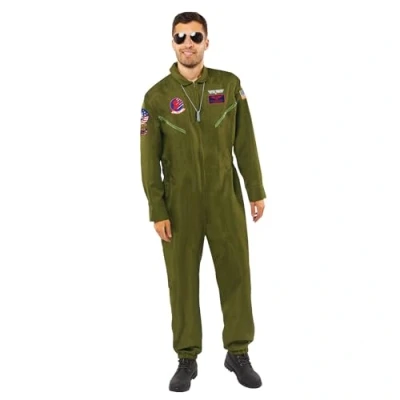 Image of Amscan 9913296 Adult Top Gun Maverick Pilot Jumpsuit Fancy Dress Costume Aviator Cruise (Chest: 42&quot; 46&quot;)