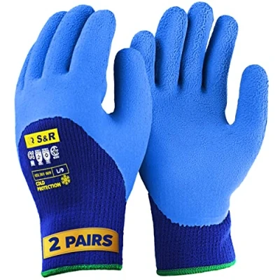 Image of S&amp;R 2 Pairs of Thermal Protective Work Gloves with Warming Acrylic Lining, Warm Gloves, Latex Coating, Working Size (L/9), Winter
