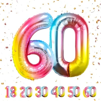 Image of Number Balloons 60,Rainbow 60 Balloon 40 Inch Giant Helium Foil for Boys Girls 60th Birthday Party Decor Anniversary Decorations Supplies
