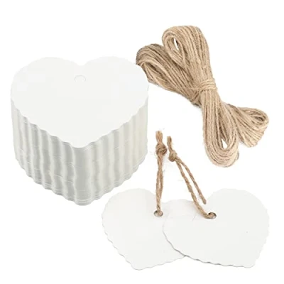 Image of 100PCS Heart Tags for Valentines,6X5.5CM White Gift Hang with 30M Jute Twine Crafts,Wedding Favours