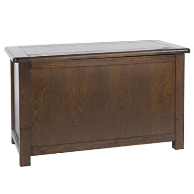 Image of Home Source Denver Storage Ottoman, Wooden Toy Chest Bedding Blanket Box, Dark Wood Lacquer