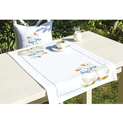 Image of Luca S FM004 Geese Cross Stitch Kit Tablecloth Cotton Multi Coloured 50 x 80 cm