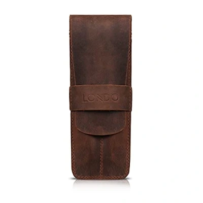 Image of LONDO Two Compartment Genuine Leather Pen Case with Sleeve Cover