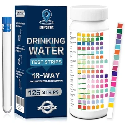 Image of All New 18 in1 Drinking Water Test Kit 125 Quality Strips for Well Tap Kit,Water Testing Home Testing,Hardness,Chlorine, Lead,Iron, Copper,Fluoride