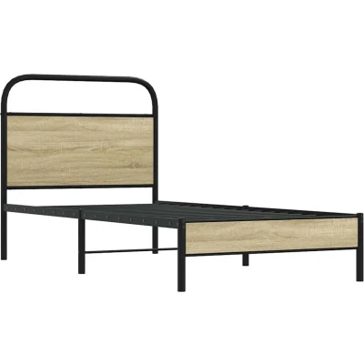 Image of vidaXL bed frame 75x190 cm small single sonoma oak metal engineered wood bedroom elegant design