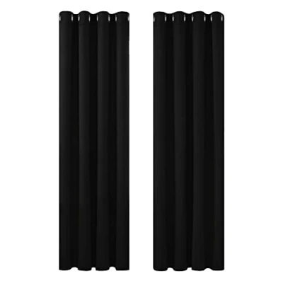 Image of Deconovo Super Soft Thermal Insulated Curtains Eyelet Bedroom Blackout for Nursery 46 x 90 Drop Inch Black 2 Panels