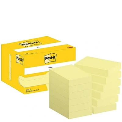 Image of Post it Notes Canary Yellow, Pack of 12 Pads, 100 Sheets per Pad, 76 mm x 102 mm, Yellow Color Self stick For Note Taking, To Do Lists &amp; Reminders