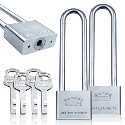 Image of 2 Pack 50mm Long Shackle Padlocks,Lengthened Padlock with 4Pcs Universal Keys High Security Locker Heavy Duty Lock Waterproof Padlocks for Warehouses Container Doors Garage Shed Gates Bicycle