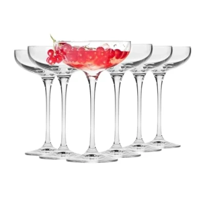 Image of Krosno Champagne Saucer Coupe Glasses Set of 6 240 ML Harmony Collection Perfect for Home, Restaurants and Parties Suitable Serving Sparkling Wine Dishwasher Safe