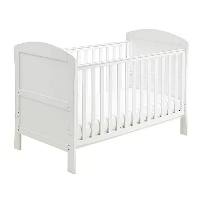 Image of Babymore Aston Baby Cot Bed Solid Pine Wood Converts into Day Bed, Toddler 3 Adjustable Base Positions Teething Rail White
