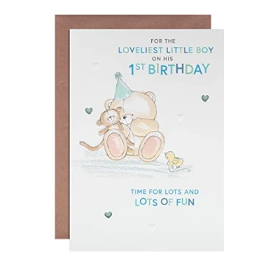 Image of Hallmark 1st Birthday Card For Baby Boy Forever Friends Embossed Illustrated Design