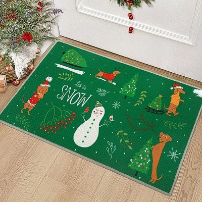 Image of LuxFocus Holiday Christmas Door Mat Outdoor Non Slip Absorbing Doormat Flax Like Welcome Front Rug 40x60cm Green