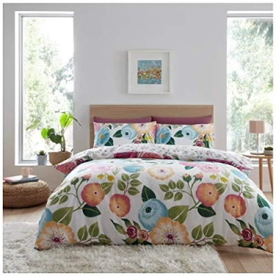 Image of GC GAVENO CAVAILIA Luxury Polycotton Duvet Cover Double, Soft &amp; Cosy Printed Reversible Bedding Quilt Set, Pink Bed Set