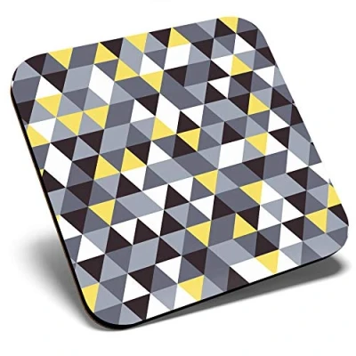 Image of Great Single Coaster Square Yellow Grey Black Triangle Pattern Glossy Quality Coasters Tabletop Protection for Any Table Type #24585