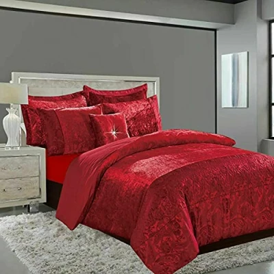 Image of New Luxury SANTIAGO Duvet Cover Set Crushed Velvet Double King Super Size (Red, King)