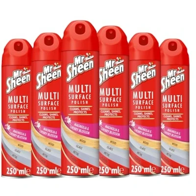 Image of Mr Sheen Multi Surface Polish Spray, For Use on Wood, Plastic, Glass and Metal, Scent: Magnolia &amp; Cherry Blossom 250ml, Pack of 6