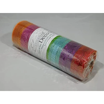 Image of 1 roll 25cm x 9.1 metres Metallic Rainbow Stripe Deco Mesh Waterproof Netting Decomesh Ruffle Wreaths ELEGANZA