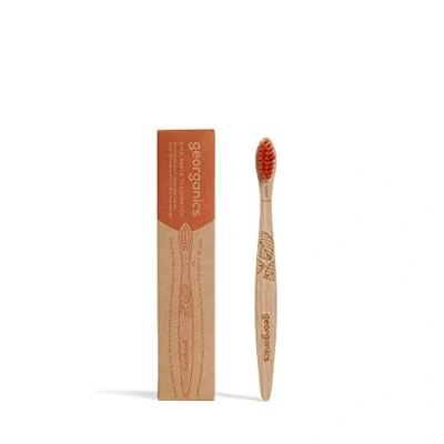 Image of Georganics Beechwood Kids Toothbrush Eco Friendly Wooden for Compostable and Biodegradable Natural Handle Vegan BPA Free Nylon Charcoal Bristles Soft
