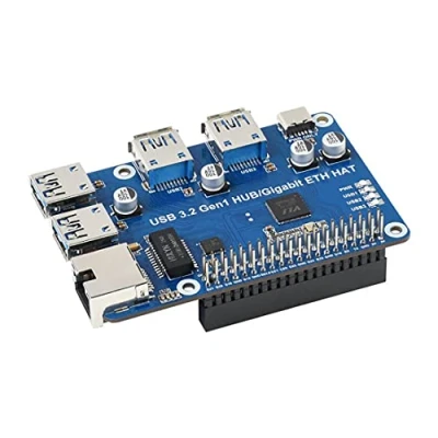 Image of USB 3.2 Gen1 And Gigabit Ethernet HUB HAT For Raspberry Pi Series Board, 3x Gen1, 1x Ethernet,Plug &amp; Play,Driver Free