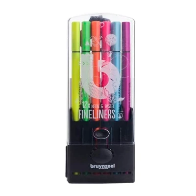 Image of Bruynzeel Pastel + Neon Shades Fineliner Brush Pens 12 Piece Set