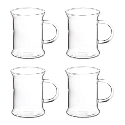 Image of Lucenté Set of 4 Smilla Glass Coffee Cups 330ml / 33cl 11 fl oz Durable Heat Resistant Borosilicate Dishwasher Safe Suitable for Domestic, Commercial and Catering Environments.