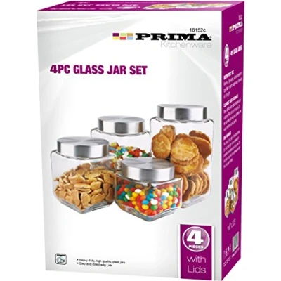 Image of 4PC Biscuit Cookie Snacks Kitchen Storage Organiser Glass JAR Canister Sweets