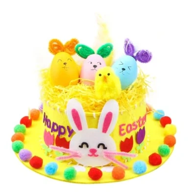 Image of Easter Bonnet Kit Children&#039;s DIY Hat Decoration Set, Party Favors Hat, Handmade Kit, Make Your Own for Craft Supplies (Yellow)