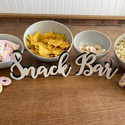 Image of Luck and Wedding Snack Bar Standing Table Sign, Wooden Decorations, White Candy Freestanding Decorations (Style 2)