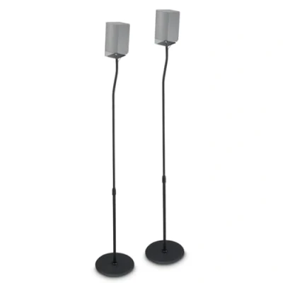 Image of Hama speaker stand, height adjustable, set of 2 (for mini speakers, rear speakers in surround systems, with cable guide, non slip, universal 75.8 120cm height, max. 5kg) black