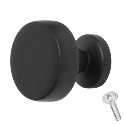 Image of Decoranddecor Carna Modern Round Solid Zinc Luxury Kitchen Knobs Pull Handles 30mm (Matt Black)