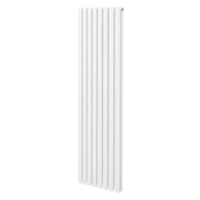Image of Oval Column Radiator 1800mm x 480mm Modern Designer Double Panel Central Heating Heater Gloss White Carbon Steel Vertical Kitchen Living Room Bathroom FREE Cleaning Brush Fixing Kit &amp; Brackets