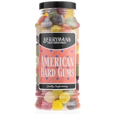 Image of Original American Hard Gums Retro Fruit Flavour Sweets Gift Jar By Berrymans Sweet Shop Classic Sweets, Traditional Taste.