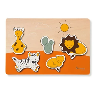 Image of hauck Puzzle N Fit, Safari Jigsaw Baby 1+ Year Old, Early Development &amp; Activity Toy Trains Hand Eye Coordination, Educational Made of FSC® Certified Wood