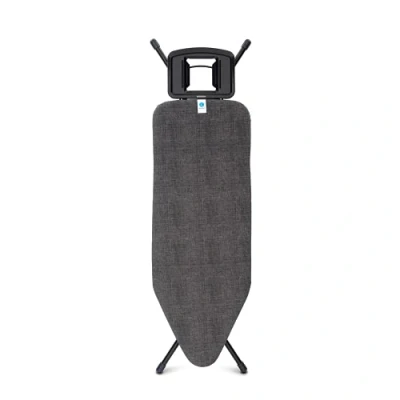 Image of Brabantia Ironing Board C Flexible Steam Iron Rest Adjustable in Height Non Slip Rubber Feet Cotton Cover with Foam Layer Solid Foldable Unit Denim Black 124x45 cm