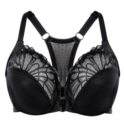 Image of MELENECA Women&#039;s Racerback Front Fastening Lace Unlined Plus Size Underwire Bra Black 46G