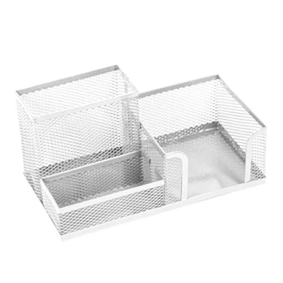 Image of Leviatan Desk Organizer Metal Office Pen Holder with Mesh Note 205 x 103 98 mm Pearl Color