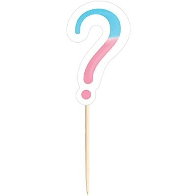 Image of Amscan 400293 55 The Big Gender Reveal Party Cupcake Toppers on Wooden Picks 24 Pack