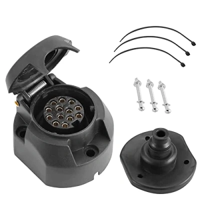 Image of SPARKMOTO 13 Pin Trailer Socket,12V 13Pin Female Socket With Mounting Rubber Gasket Kit,Towbar Towing Waterproof Connector Wiring For Caravan RV Car Semitrailer Motorhome
